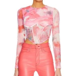 Bardot Lena Floral Mesh Long Sleeve Corset Bodycon Top SzS Fairy Renaissance